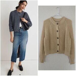 Madewell Rib Raglan Sleeve Chunky Knit Cardigan in Cream/Tan